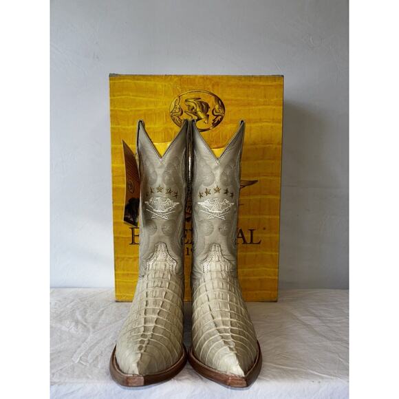 El General Cowboy Boots Exotic Leather Ivory Croc Back Mens Sz 6.5 - Picture 5 of 11